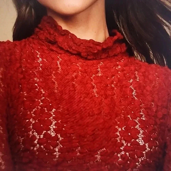 FREE PEOPLE SHEER LACE LONG SLEEVE BODYSUIT RED WINE SIZE S - Picture 3 of 5